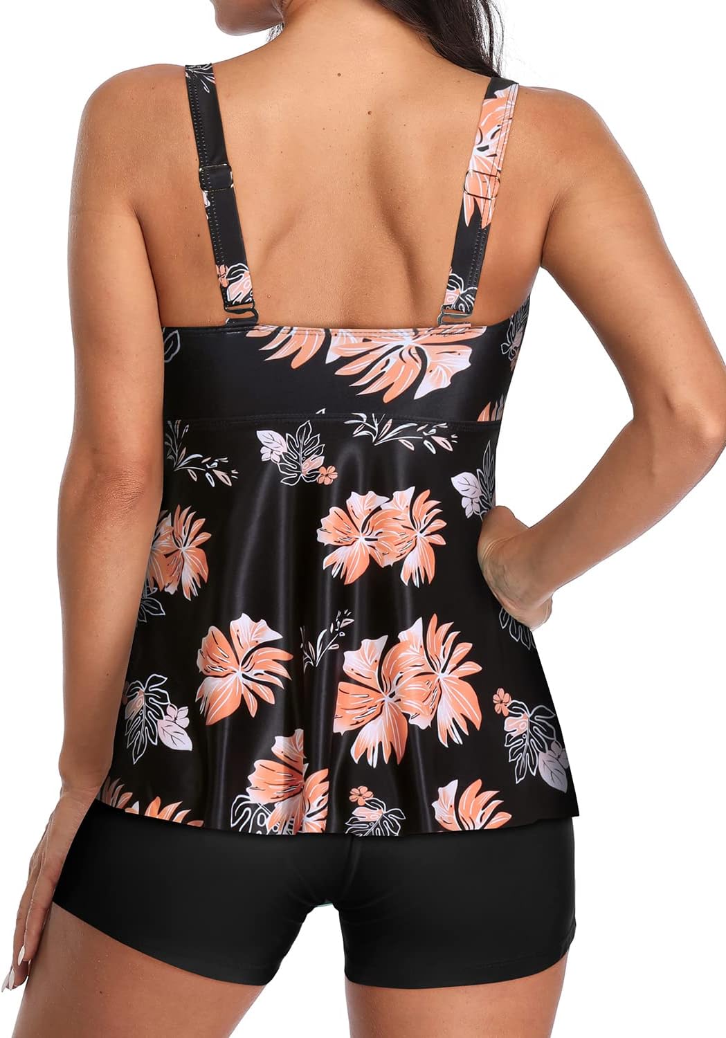 Yonique Women 2 Piece Flowy Tankini Swimsuits with Boyshorts V Neck Swim Tank Tops Bathing Suits Modest Swimwear - Image 2