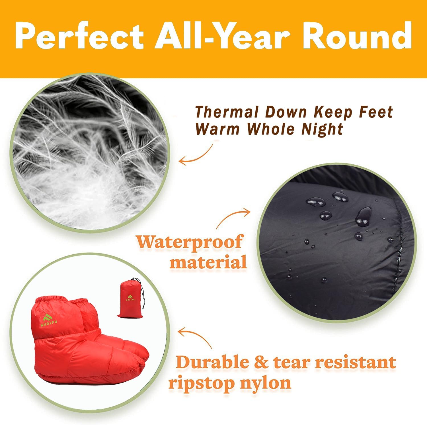 Down Booties Warm Socks Ultralight Sleeping Sock for Camping, Backpacking - Camp Sleeping Bag Tent Down Foot Warmer for Men & Women - Image 5