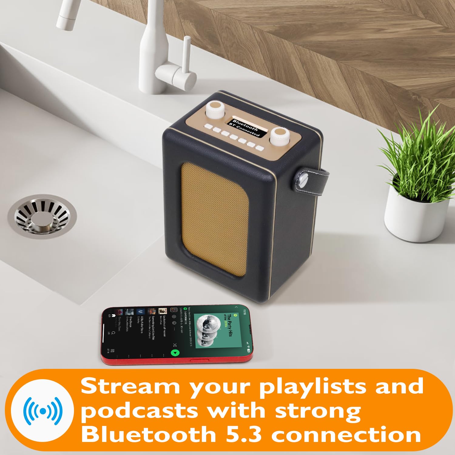 DAB Radio Portable 20hr Play | Retro DAB Radio With Bluetooth | Mains And Battery | Dual Alarms Clock | FM,60 Presets, Headphone Jack | Kitchen Radio | LEMEGA CR9 Black - View #13