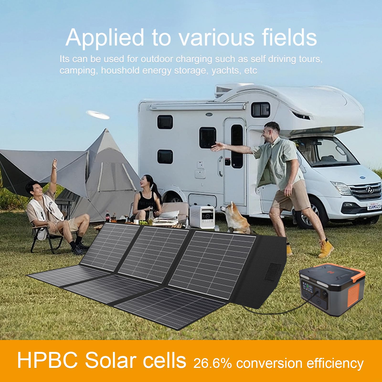 EYONGPV Panel solar plegable de 500 W, 26 % células HPBC, cargador solar portátil impermeable IP65 con salida Anderson de 30 A y cable de 4,5 m, para RV, camping, estaciones eléctricas al aire libre