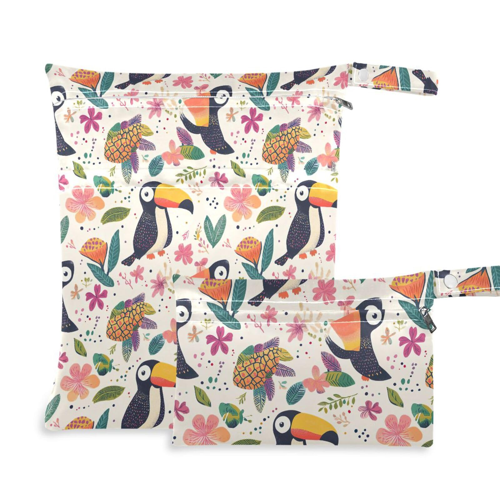 Coikll Wet Dry Bags for Cloth Diaper 2 Pack Waterproof Yoga Gym Bag for Swimsuit Wet Clothes Baby Items-?Tropical Bird?