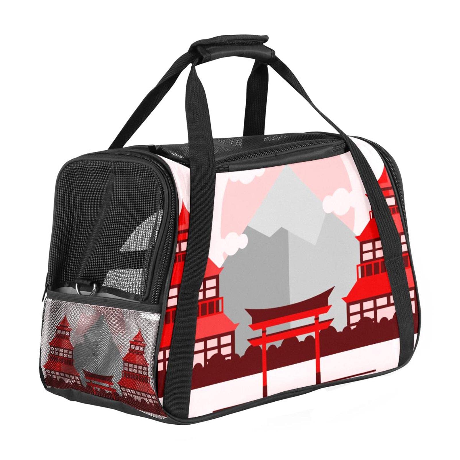 Sac de transport chat chien lapin homologué avion cabine motif japonais rouge