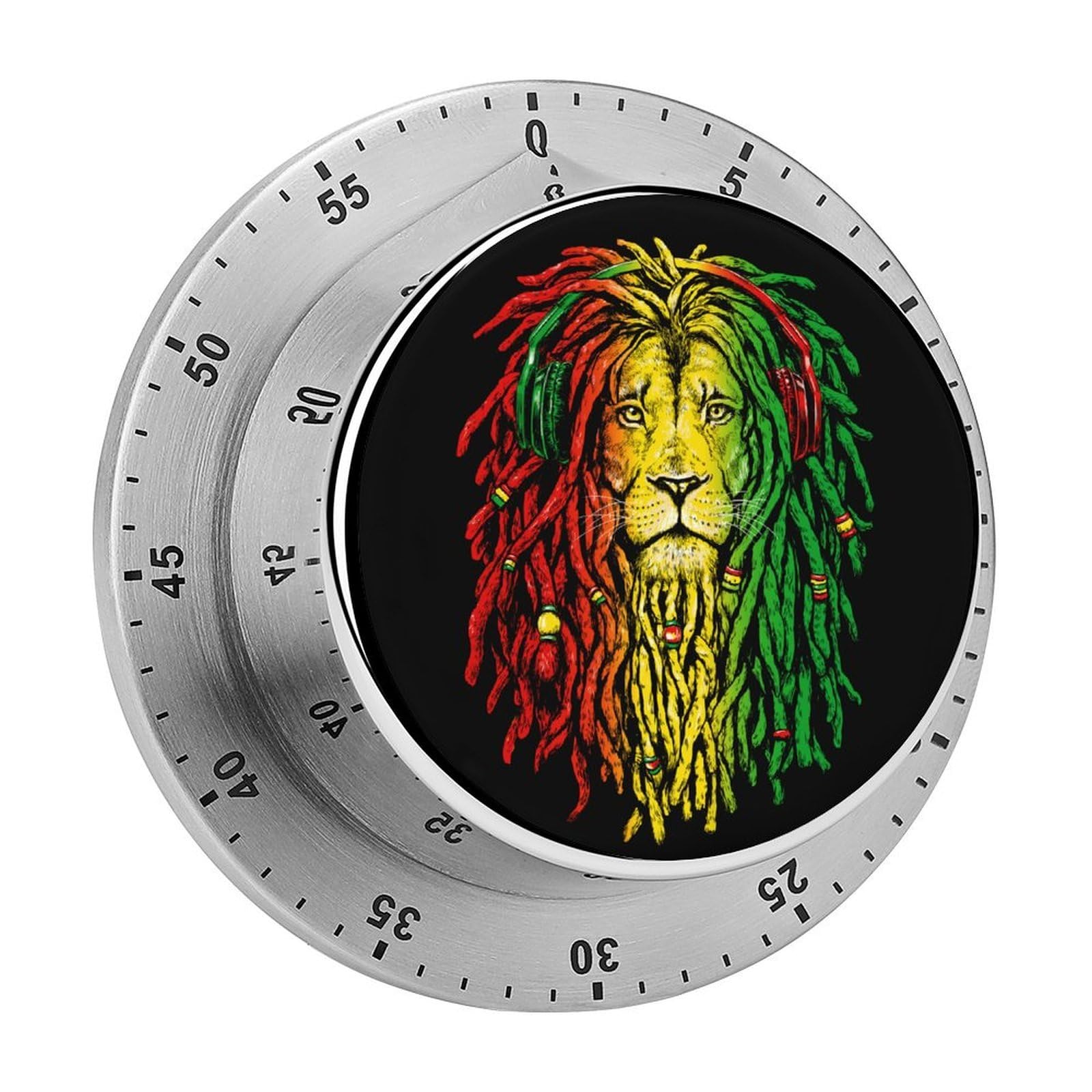 Rasta Rastafarian Reggae Earphone Lion Circular Rotating Timer, Suitable for Kitchen and Bedroom