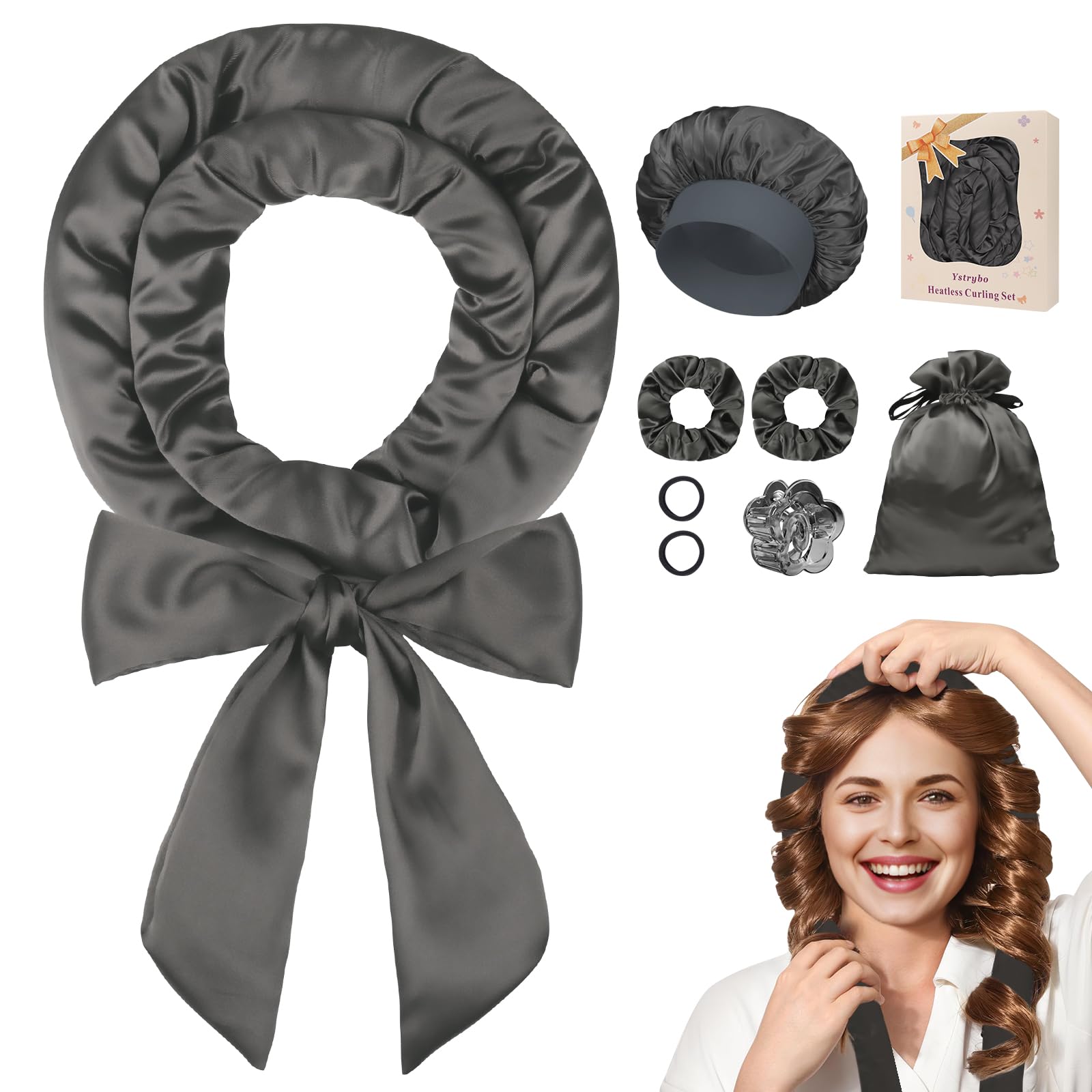 Ystrybo Satin Heatless Hair Curler Curls Overnight Hair Curlers to Sleep in, Hair Curlers No Heat Curls Overnight, Heatless Curling Set for Women Long