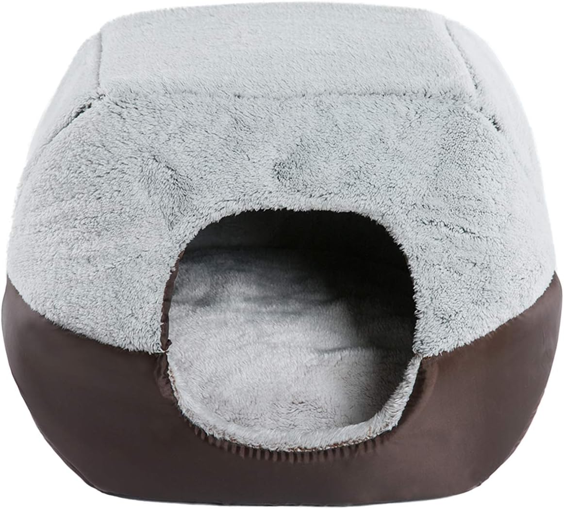 Hollypet Coral Velvet Self-Warming 2 in 1 Foldable Cave House Shape Nest Pet Sleeping Bed, Gray