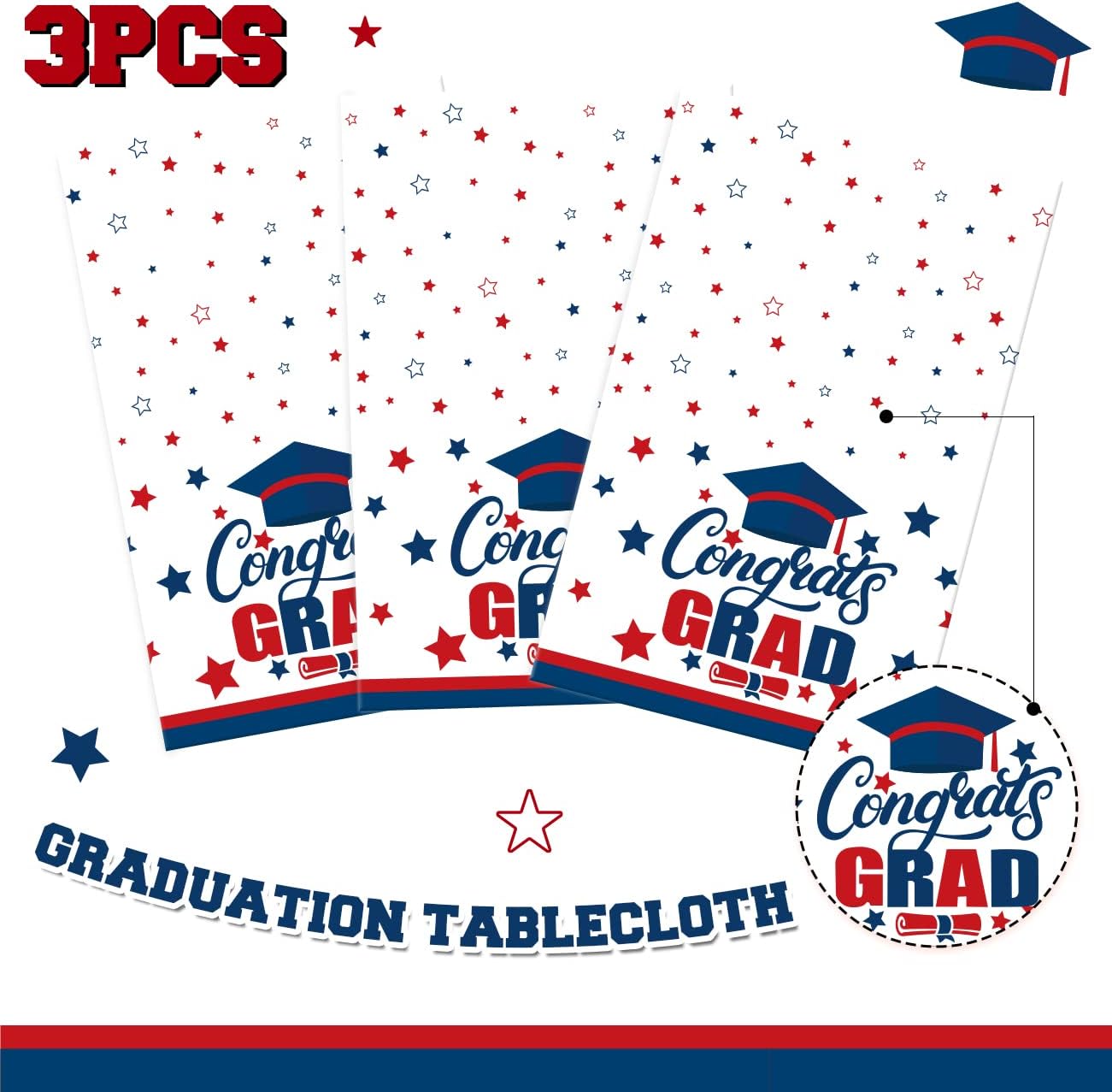 2027 Graduation Decorations Blue and White Congrats Grad Tablecloths image 4