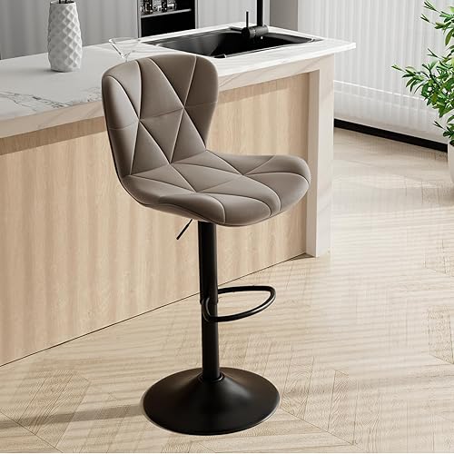 Vista 19 de Juego de 4 taburetes de bar, taburetes giratorios ajustables, sillas de bar de cuero sintético, tapizadas de altura de mostrador con respaldo alto