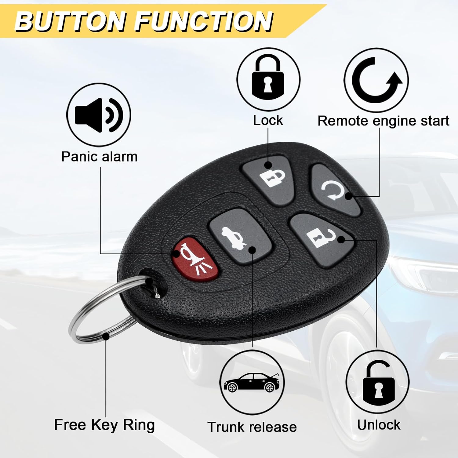 Vurkcy Key Fob Replacement for 2006-2013 Chevrolet Impala/ 05-07 Monte Carlo/ 06-11 DTS & Buick Lucerne Car Keyless Entry Remote Control, OUC60270 OUC60221 2A4RX-J10, 5 Buttons, 2Pcs