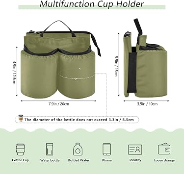 DOMIKING Olive Green Travel Luggage Cup Holder for Suitcase Free Hands Travel Drink Bag for Beverages Bottles