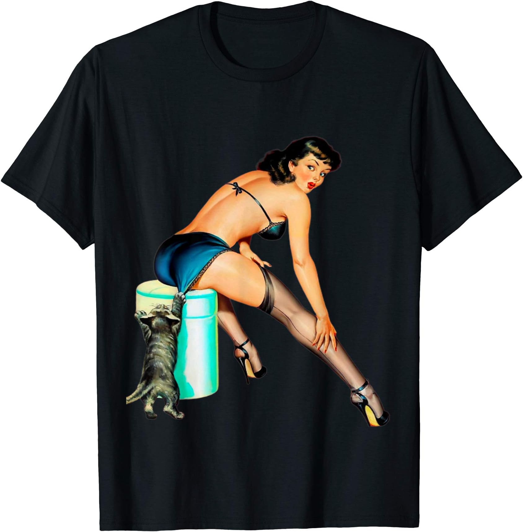 AlexaGoodies Pin Up GirlPin Up Girl Cat Funny Retro Vintage T-Shirt