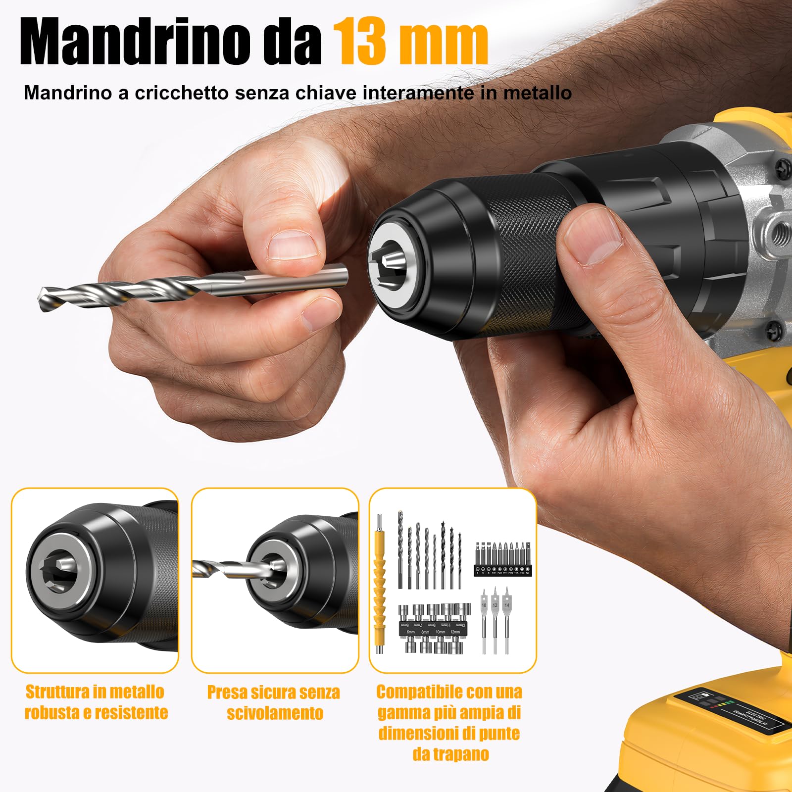 21V Trapano Avvitatore Batteria, 100Nm Trapano a Percussione | Brushless Avvitatore a Batteria, 2 Batterie 4,0Ah, 20+3 Coppia, 13mm Mandrino, 2 Velocità, 36 PZ Accessori, Casa Riparazione