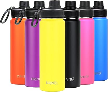 Drinco Stainless Steel Water Bottle Spout Lid Vacuum Insulated Double Wall Water Bottle Wide Mouth Leak Proof Keep Cold Sport Camping Hiking 22oz Yellow, 22oz