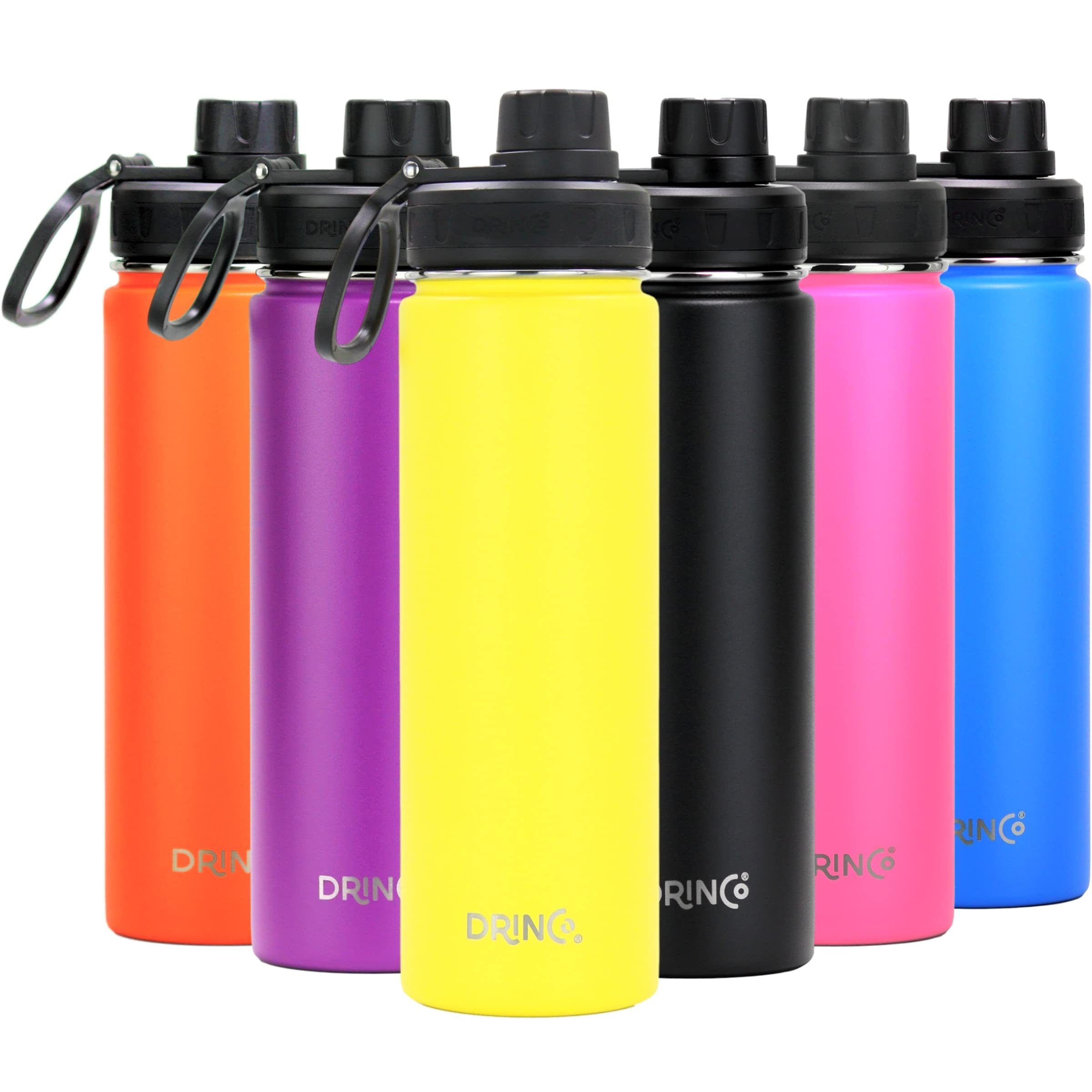 DRINCO Stainless Steel Water Bottle Spout Lid Vacuum Insulated Double Wall Water Bottle Wide Mouth (40oz 32oz 22oz 18oz 14oz) Leak Proof Keeps Cold or