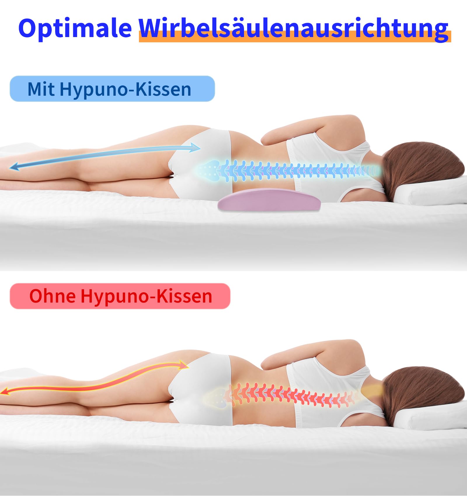 Cuscino lombare ortopedico, supporto ergonomico per schiena e lombare, in memory foam, per letto e divano, sollievo nella parte bassa della schiena, fodera rinfrescante, rimovibile e lavabile