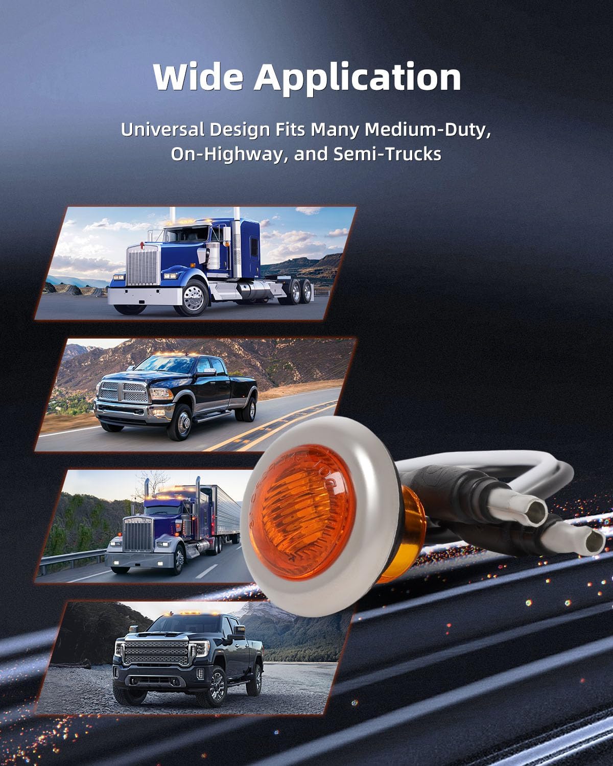 3/4" Round For Mini Small Side Marker Lights AmberLED Trailer Marker Clearance Lights Stop Turn Signal Tail Indicator Light with Rubber Grommets Waterproof for Trailer Truck ATV Pickup(10 pcs)