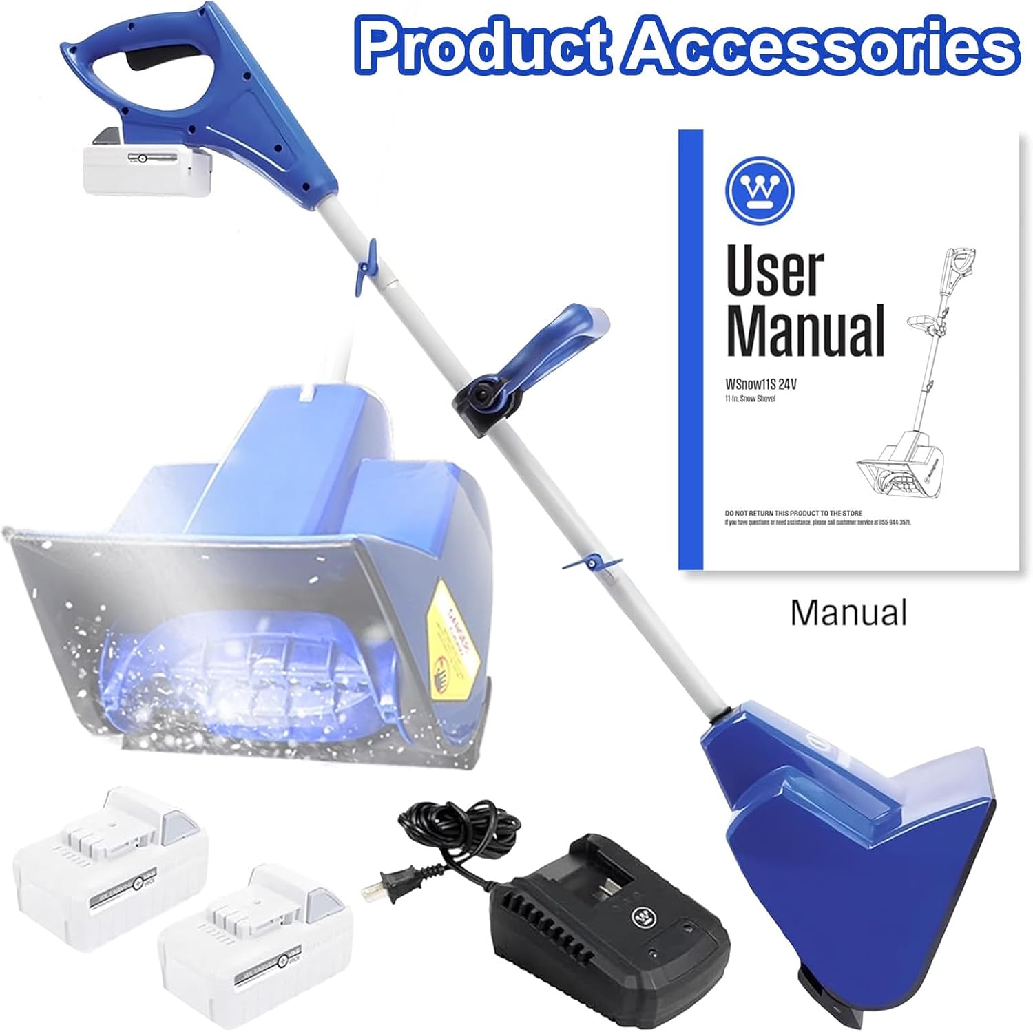 Snowblower Snow Thrower, Battery Powered Snow Shovel, Cordless Snow Blower, 24V 4.0Ah Battery Snow Shovel for Yard Driveway,2 Battery