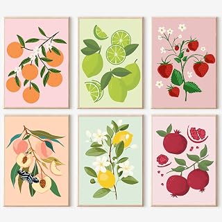 YALKIN 6 Packs Paint by Number Kits for Adults Beginners, DIY Acrylic Painting by Number Kits on Canvas Without Frame,Fruits Adults Paint by Number for Home Wall Decor Gifts 20x30CM/7.8x11.8IN