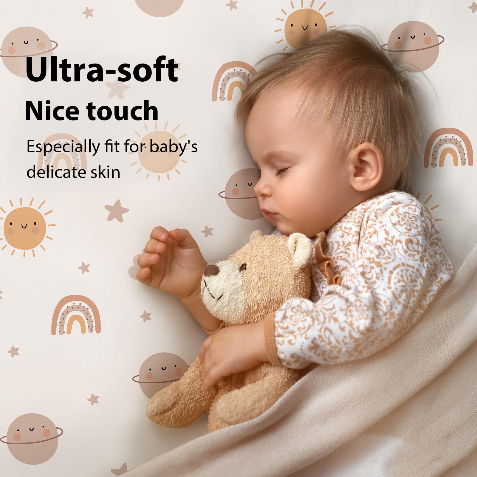 FIEMOL Baby Cot Sheets 120 x 60cm Fitted, 3 Pack Cot Bed Sheets - Image 2