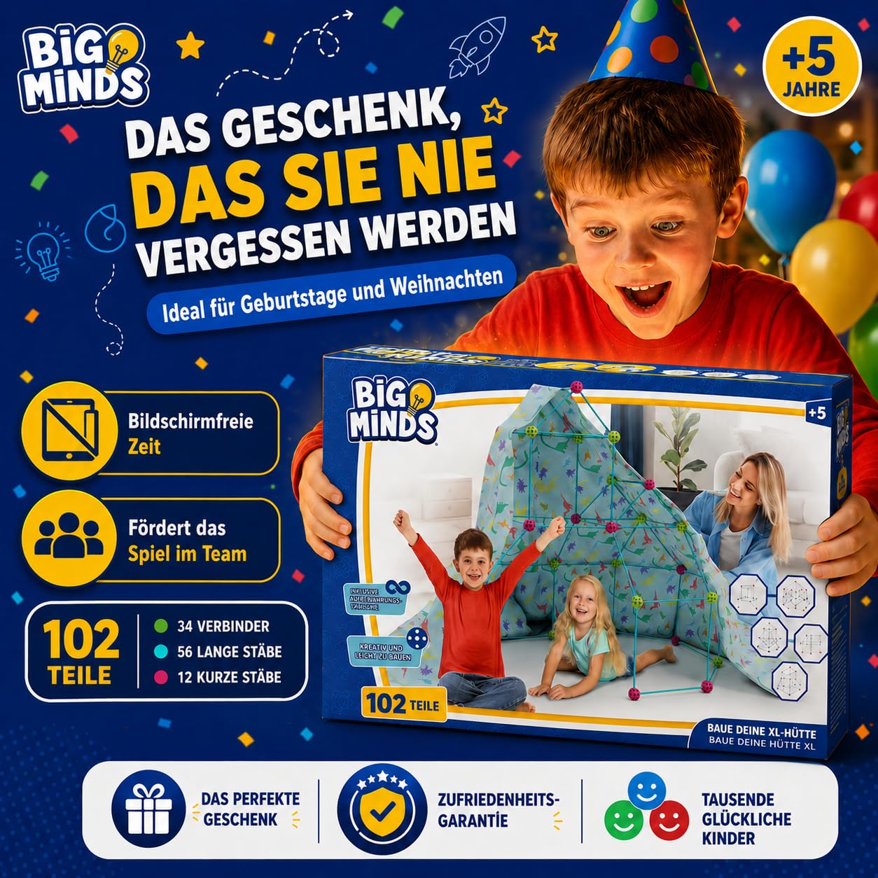 Höhle Bauen Kinder XL | Outdoor Spiele Für Kinder | Konstruktionsspielzeug 102 Stück | Kinderzelt Indoor Stem | Outdoor Spielzeug | Spielzeug Ab 6 Jahre Jungen