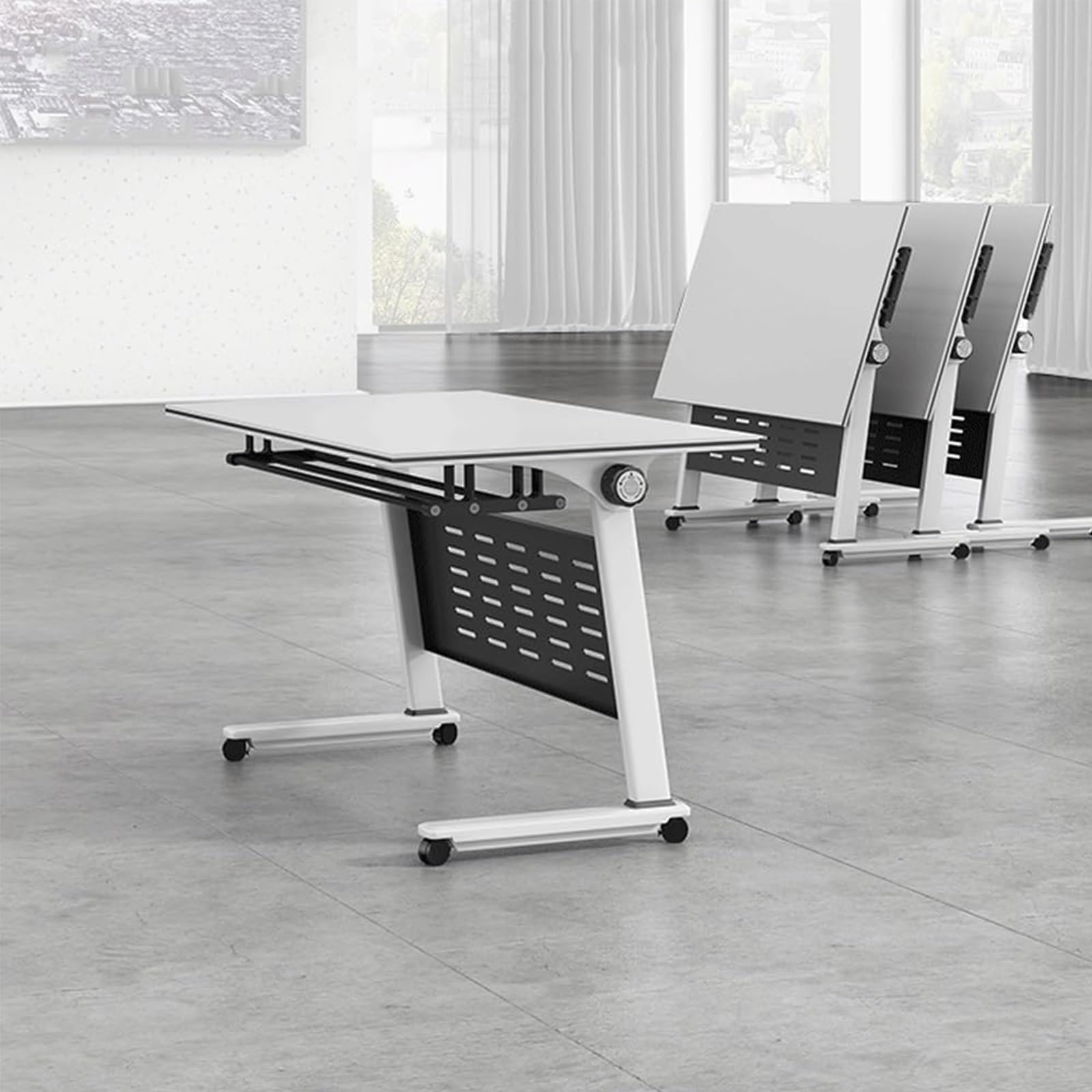 Platzsparender, Klappbarer Konferenztisch mit Rollen, Tragkraft 800 Kg, Mobiler Seminartisch für Klassenzimmer und Besprechungsräume, Beige, 160 X 60 X 75 cm