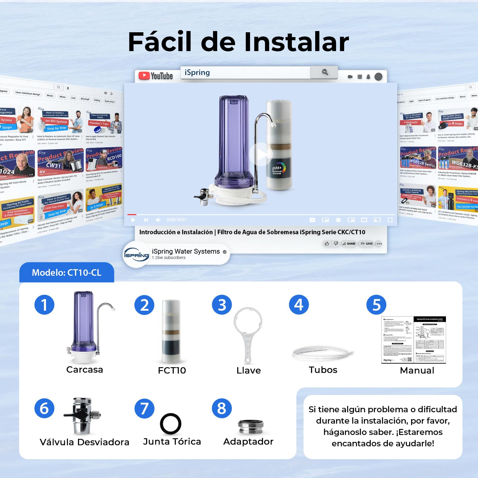 iSpring CT10-CL Filtro de Agua para Grifo Multietapa de Encimera | Sistema de Filtrado Multietapa, Adaptador Versátil para Grifo, Filtro de Agua Potable, Fácil Instalación
