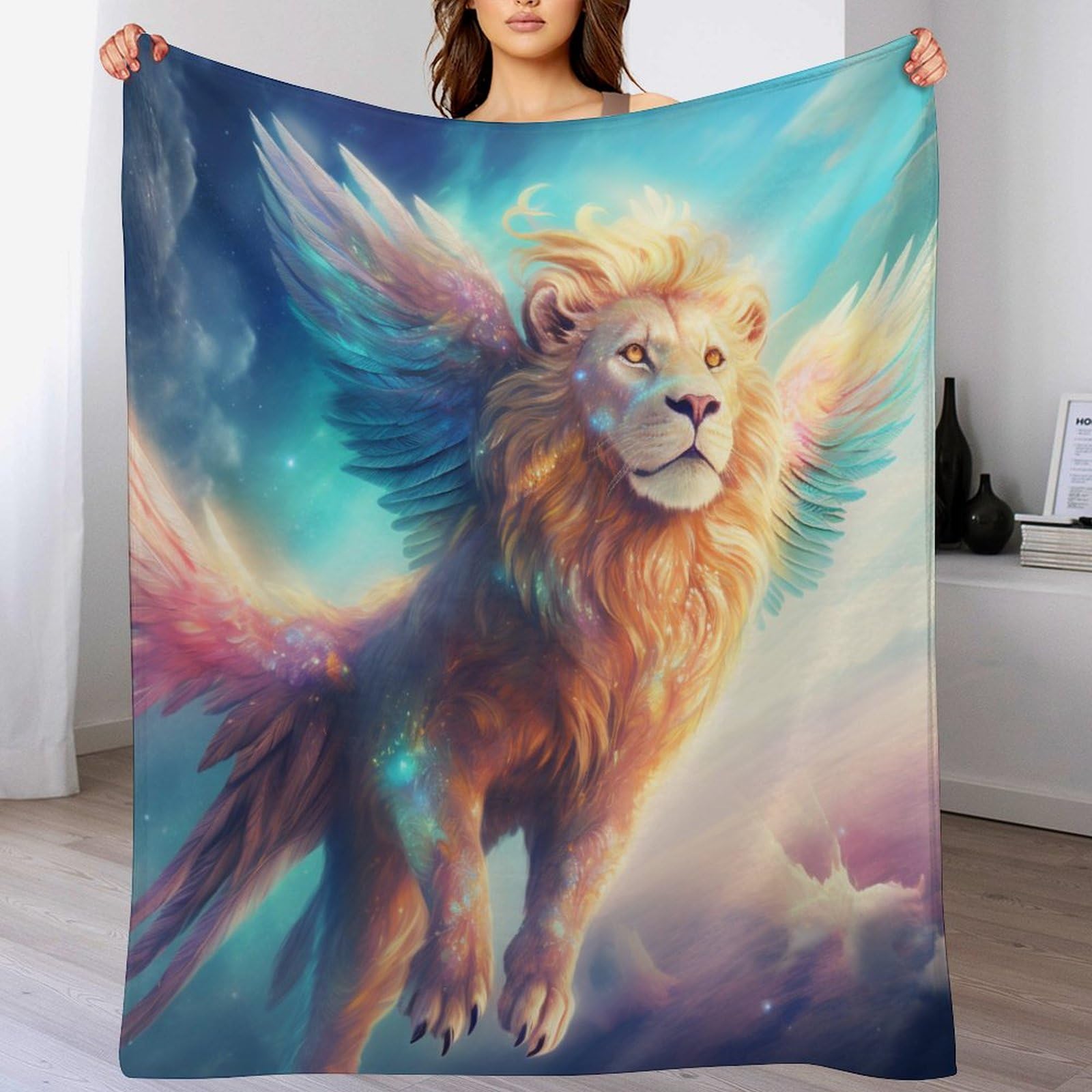 Manta de forro polar de león de 140x180 cm suave y ligera para sofá