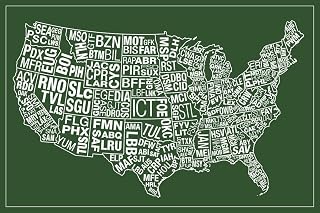 USA Airports Abbreviation Code Green Airport Wall Art Aviation Artwork Wall Airplane Decor Aerospace Wall Art USA Airport Code Map Directory Cool Wall Art Print Poster 36x24