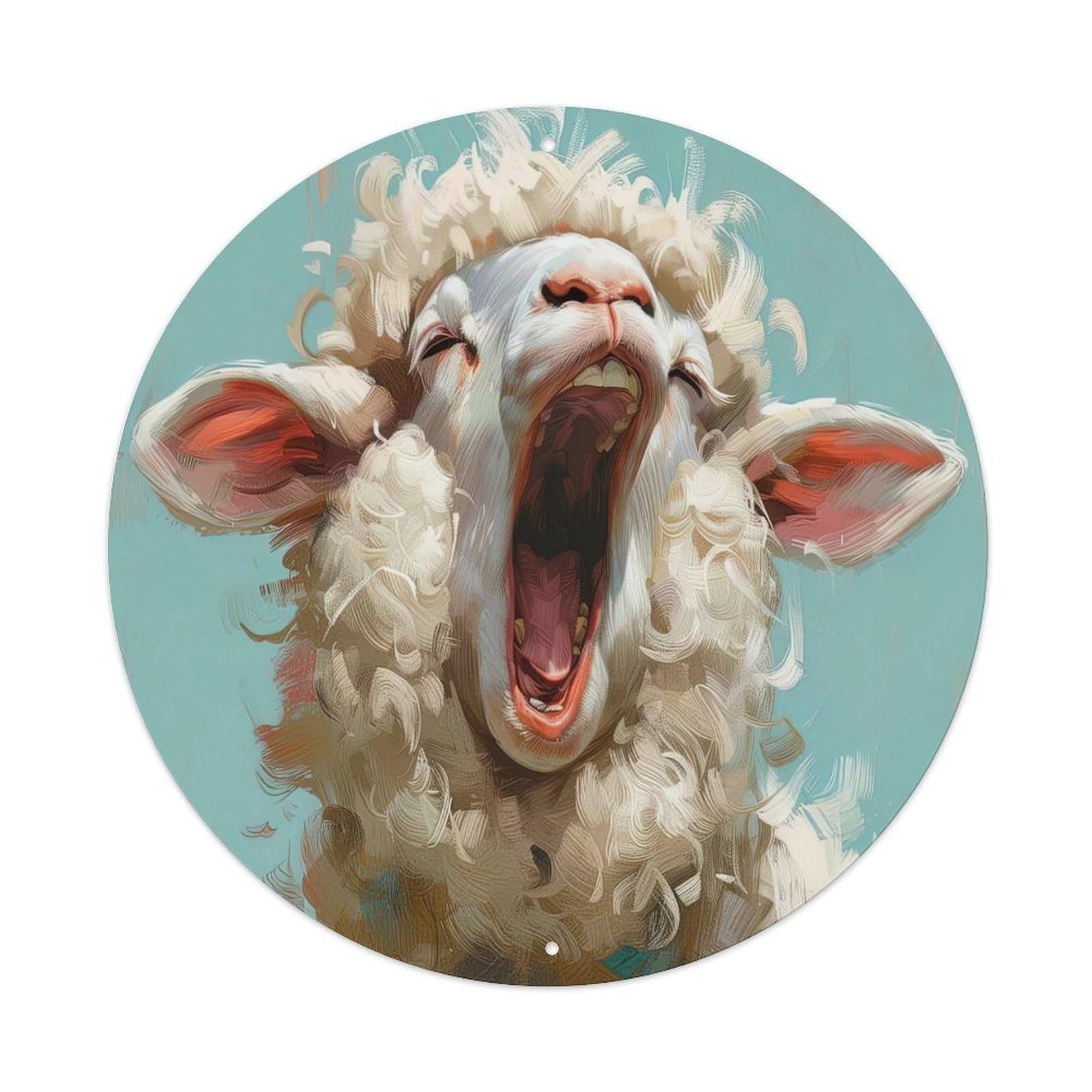 Animal Poster Whimsical Sheep Vintage Metal Tin Sign Plaque Wall Decor for Cafe, Club, Garden Round Metal Poster 8x8Inch