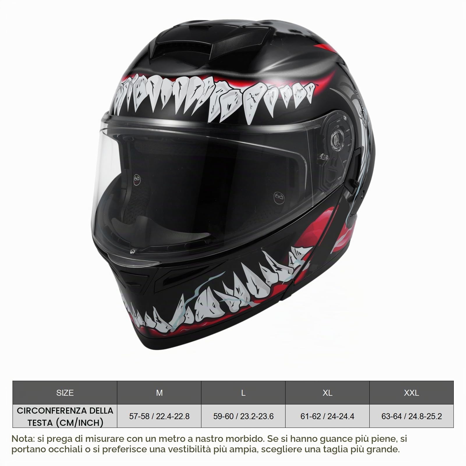 Casco da moto, casco integrale modulare leggero, casco apribile con doppia visiera e fanale posteriore a LED ricaricabile per adulti, uomini e donne-L
