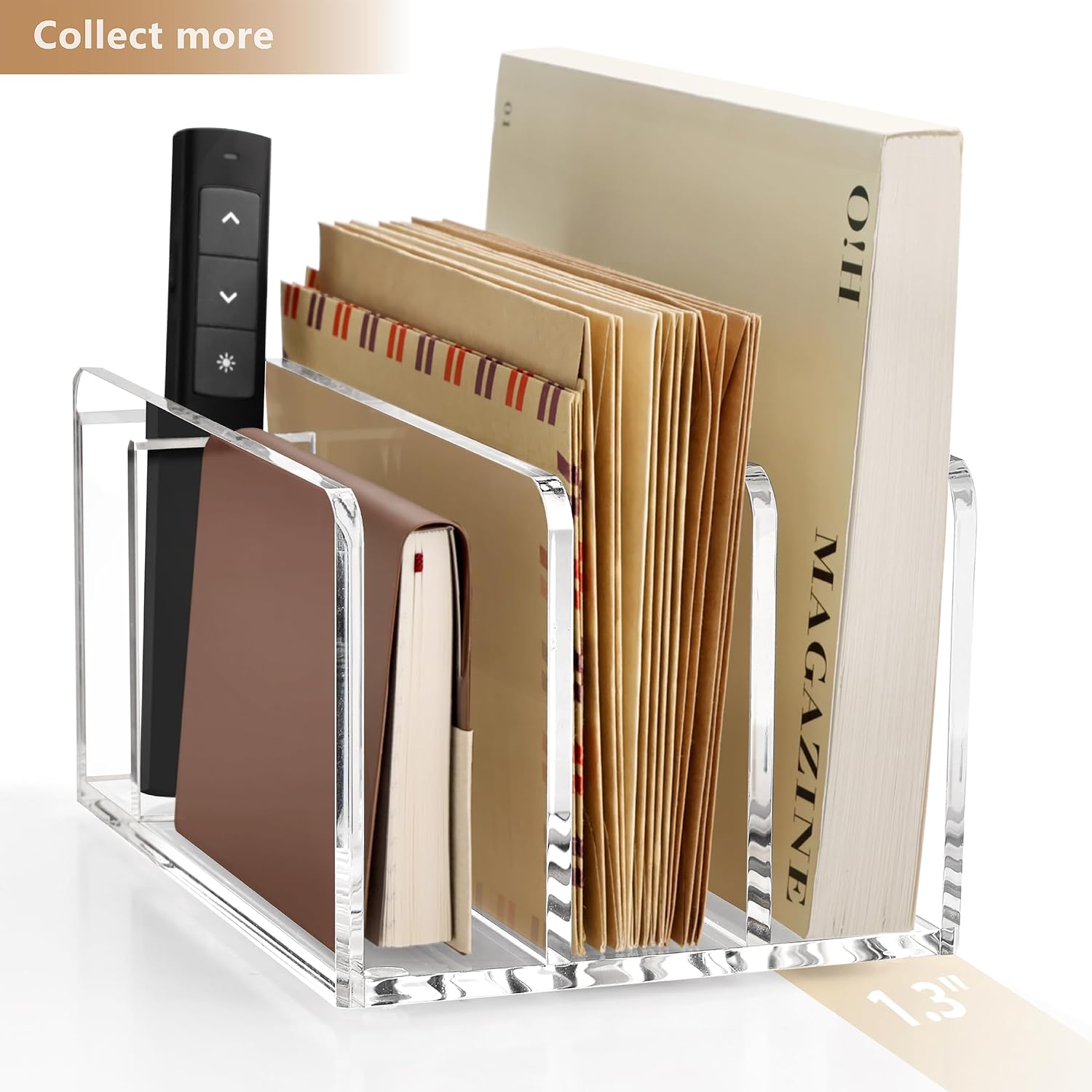 SANRUI Acrylic Mail Organizer with Pen Holder, 3-Slot Mail Holder, Clear image 2