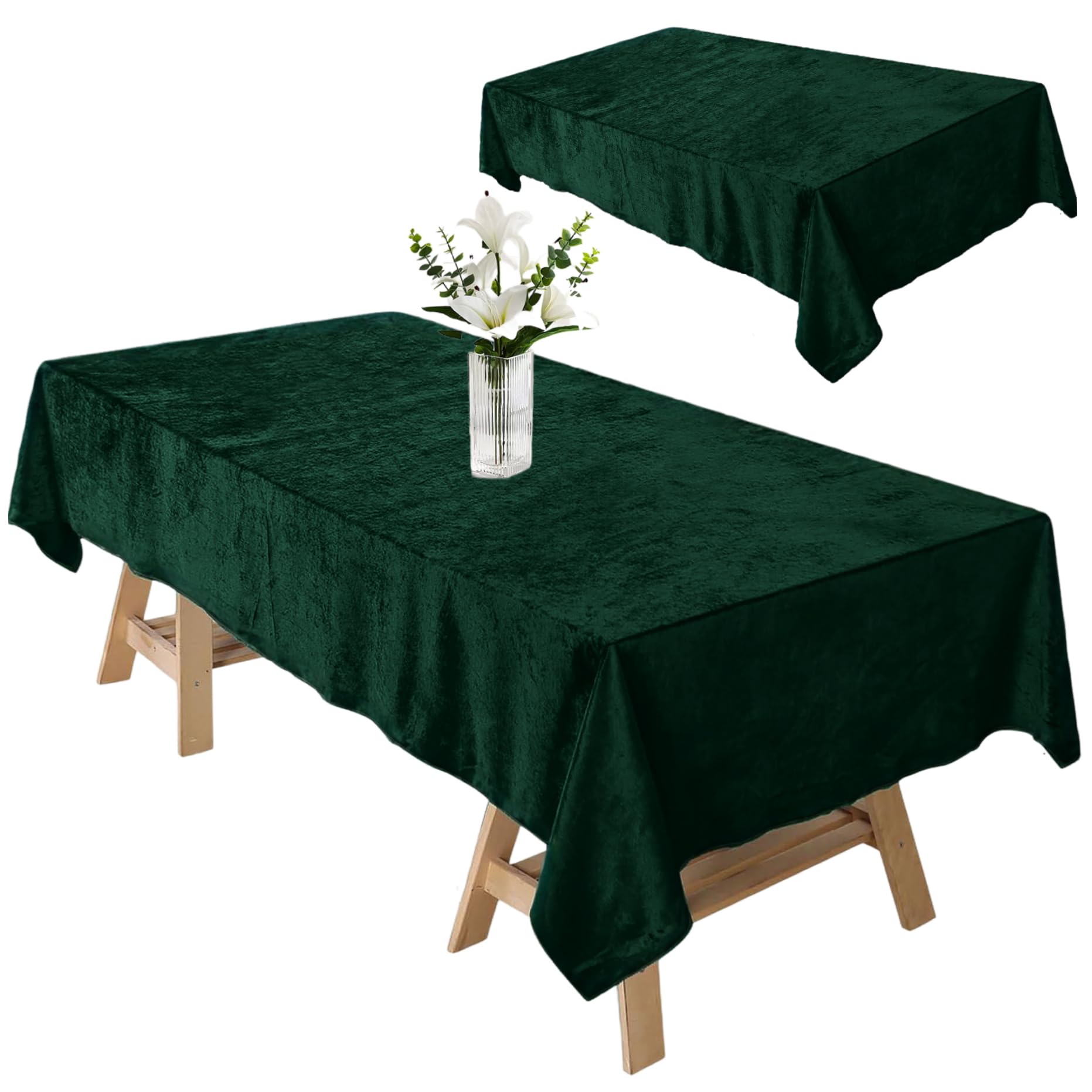Nappe velours lavable vert émeraude 63x98, grande nappe rectangulaire foncée