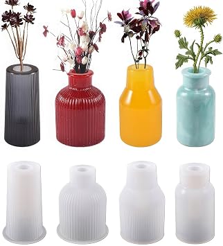 4-Piece vase Round Striped Tray Silicone Mold Bottle Shape Box jar epoxy Silicone Casting Mold, epoxy Resin Tray Mold for 3D DIY Making Handmade Home Display Decoration Crafts.