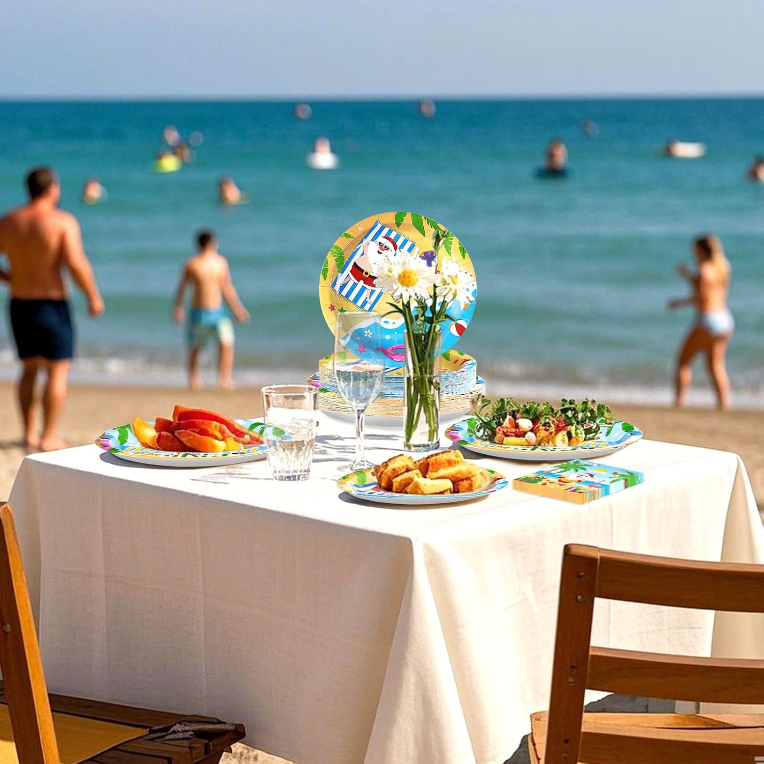 96Pcs Christmas July Party Decorations Christmas Santa Plates and Napkins Tableware Sets Baby It’s Warm Outside Decorations Favors for Hawaiian Luau Beach Summer Retirement Party Supplies Serve 24