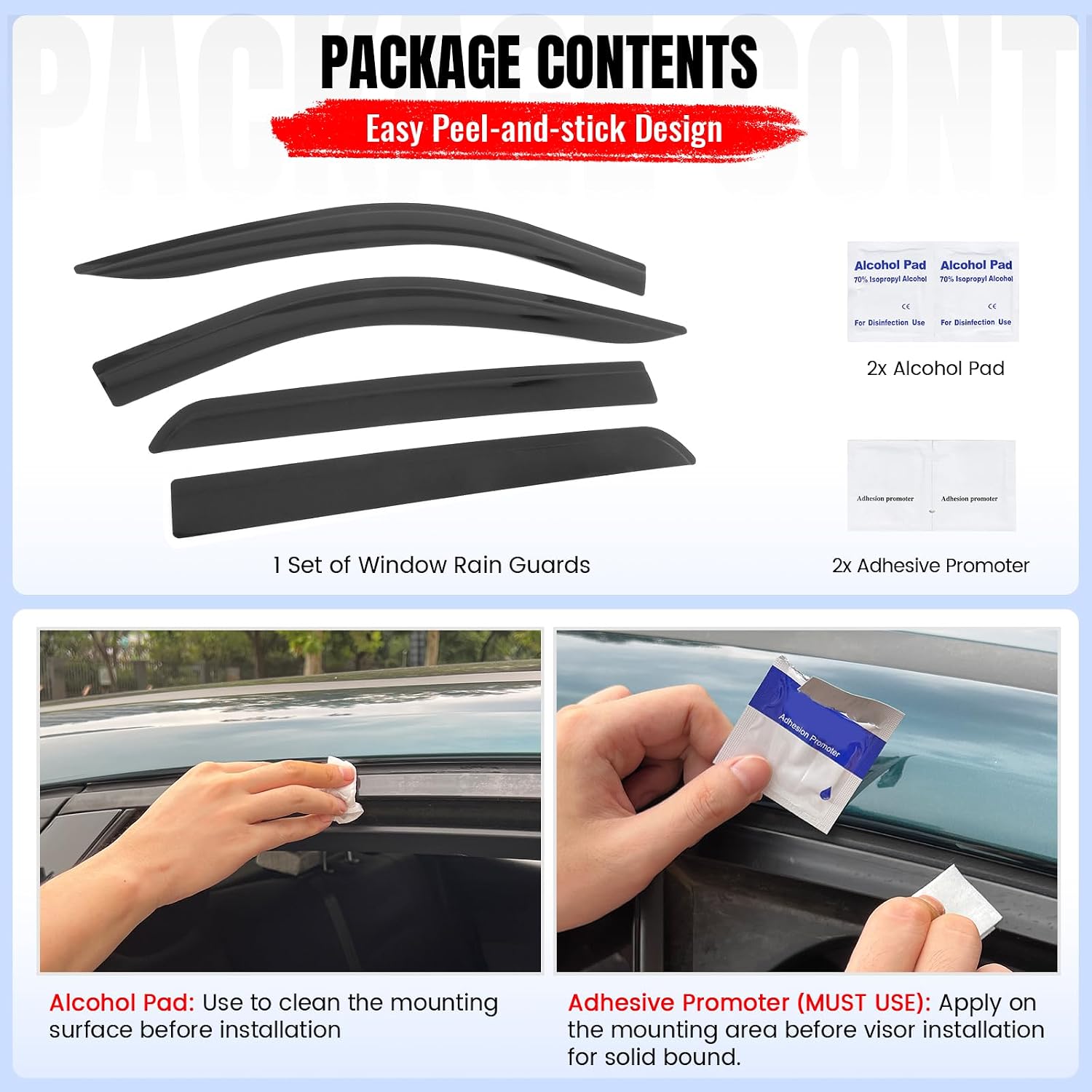 IKON MOTORSPORTS Tape on Low Profile Window Visors Compatible with 2019-2026 Chevy Silverado & GMC Sierra 1500 2500 Crew Cab, Acrylic Smoke/Tinted Rain Guards, Side Window Wind Deflectors 4PCS