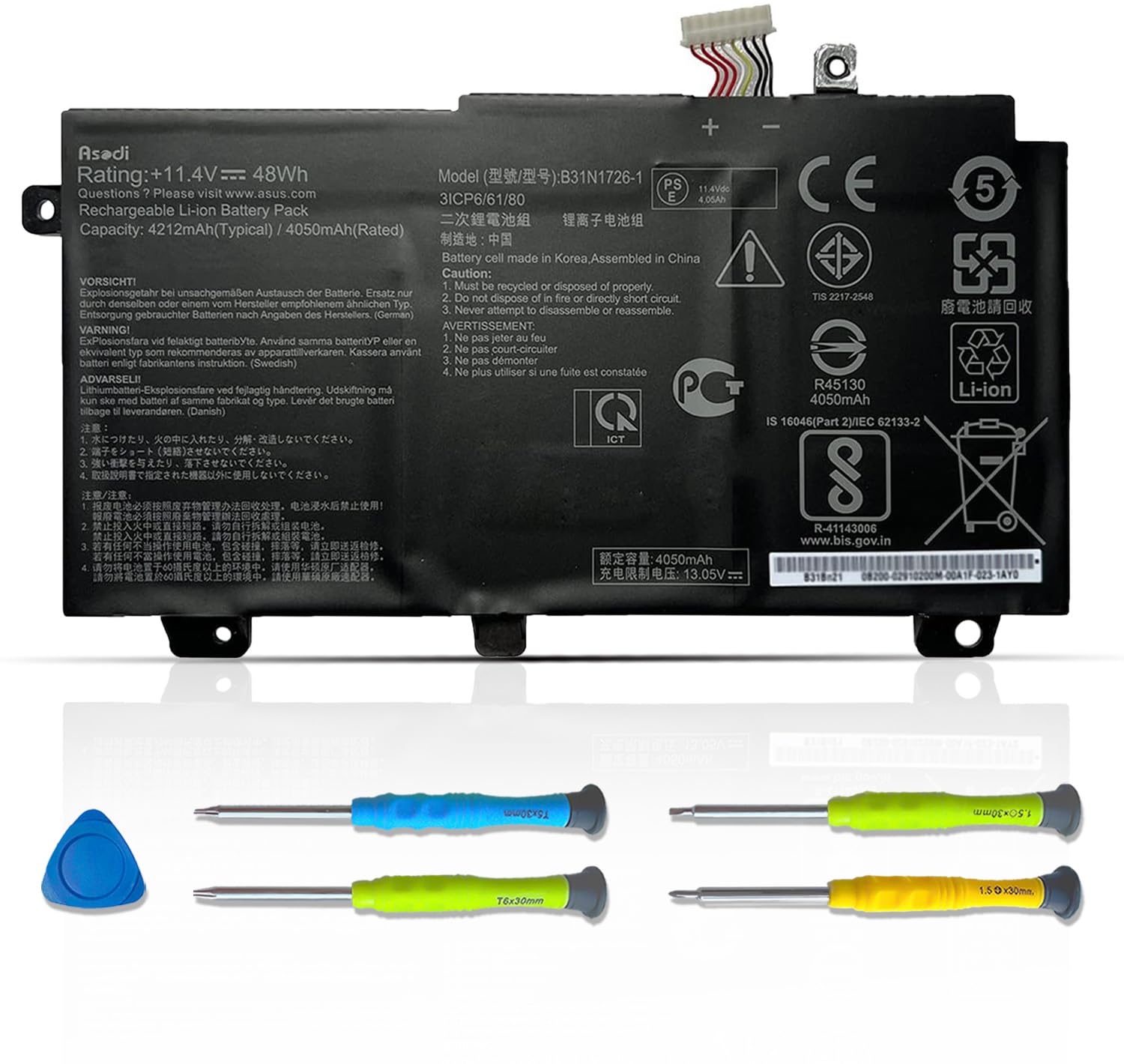 ASODI B31N1726-1 B31N1726 Laptop Battery Compatible with ASUS TUF Gaming FX505DU FX505 FX504GD A15 FX505GT FX504 Series B31BNEH 0B200-02910200 11.4V