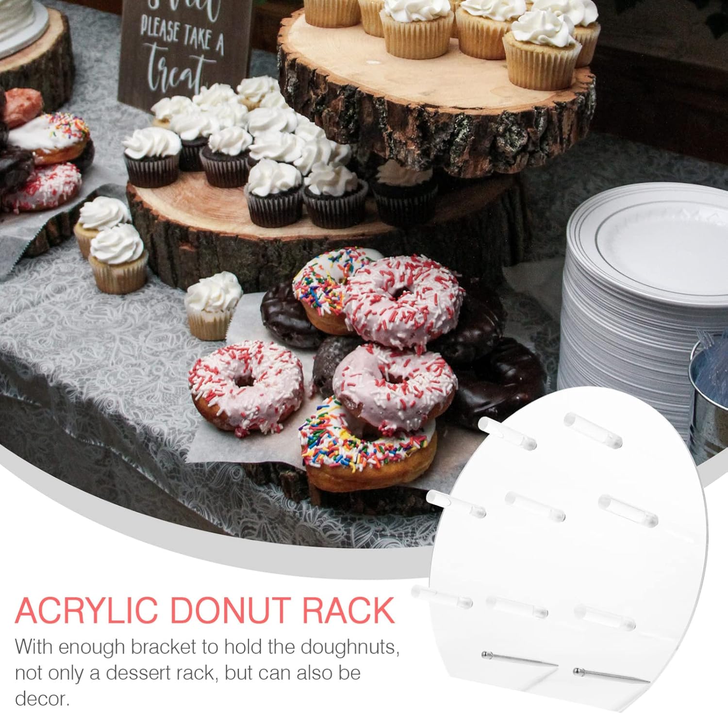KICHOUSE 1set Clear Donuts Display Stand for Parties Transparent Dessert Holder Sturdy Donut Rack for Events Easy to Assemble
