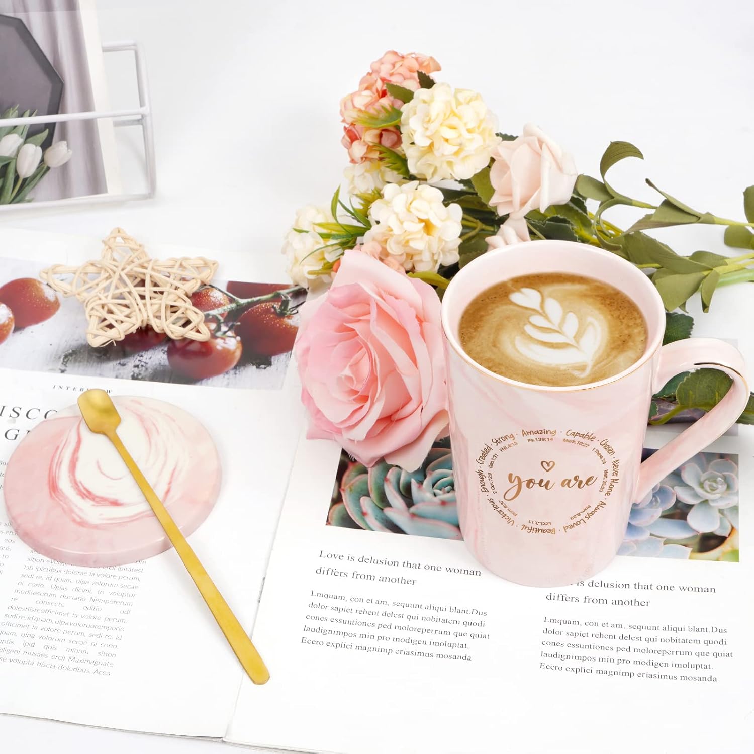 Maustic Christian Gifts for Women, You Are Inspirational Coffee Mugs, Religious Gifts, Inspirational Spiritual Birthday Gifts for Women Friends, Coffee Mug for Women with Bible Verse 14 Oz Pink - Image 4