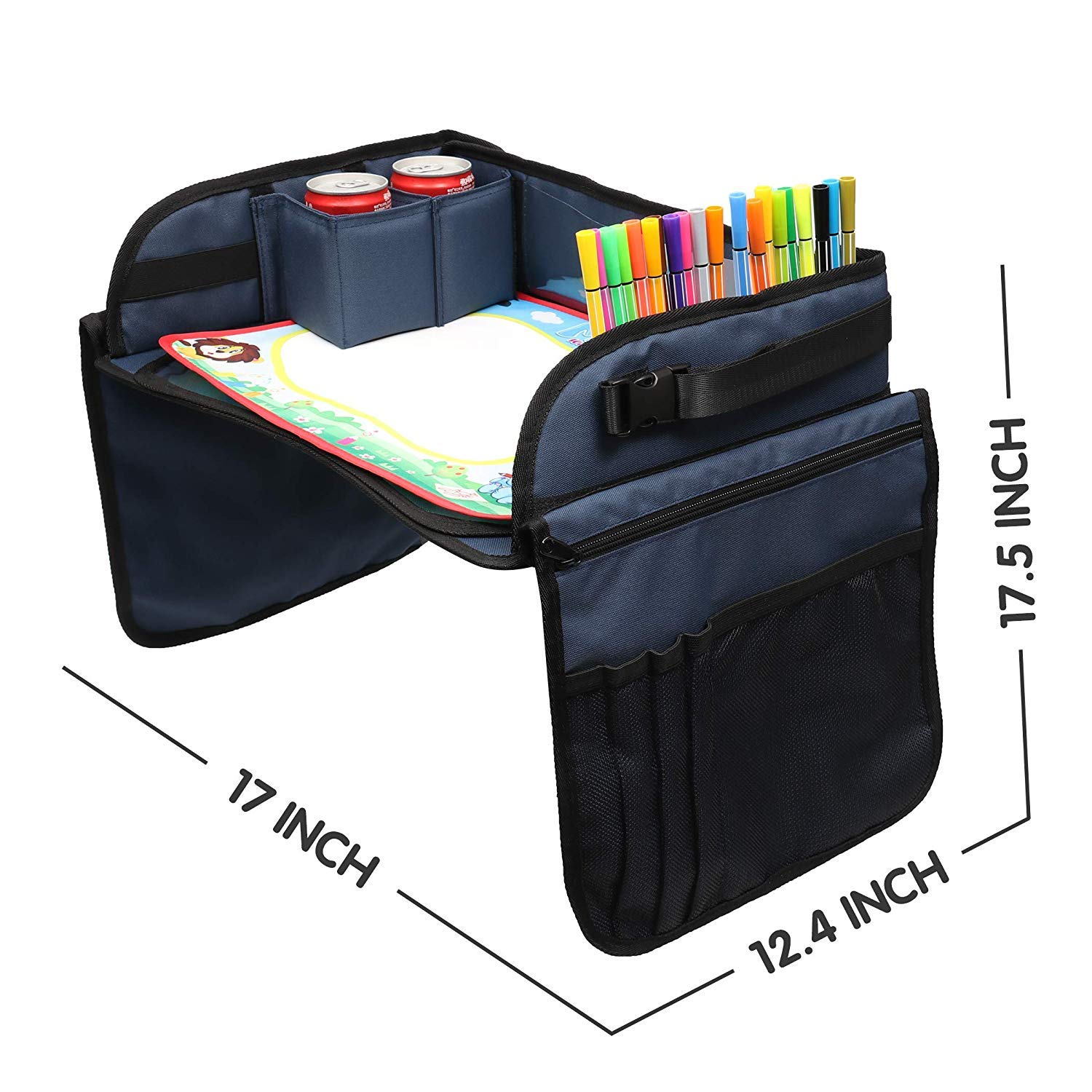 Becko US Plateau à jouets de voyage pour enfants - Plateau de jeu pour poussette, voiture, avion, voyage en voiture avec tapis de gribouillage, pliable et portable