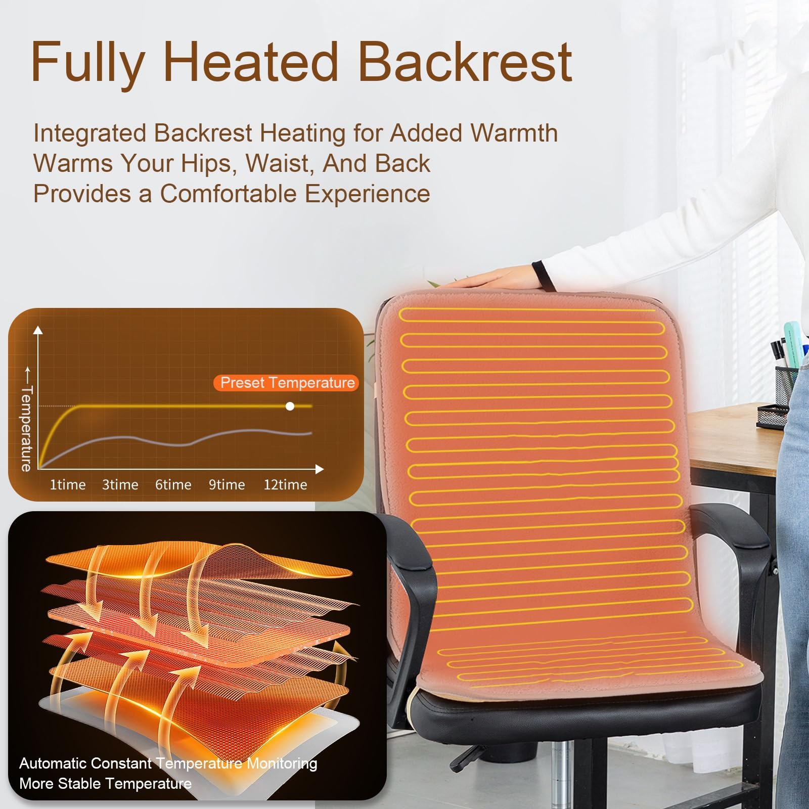 Coussin Chauffant Portable Long avec 9 Niveaux de Chaleur et Une Minuterie de 1 à 12 Heures, Tapis Chauffant pour Bureau, Heating Pad Grande Surface