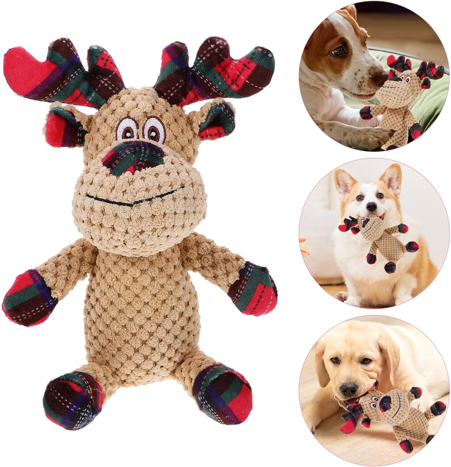 Juguetes chirriantes de Navidad para perros, lindos renos de