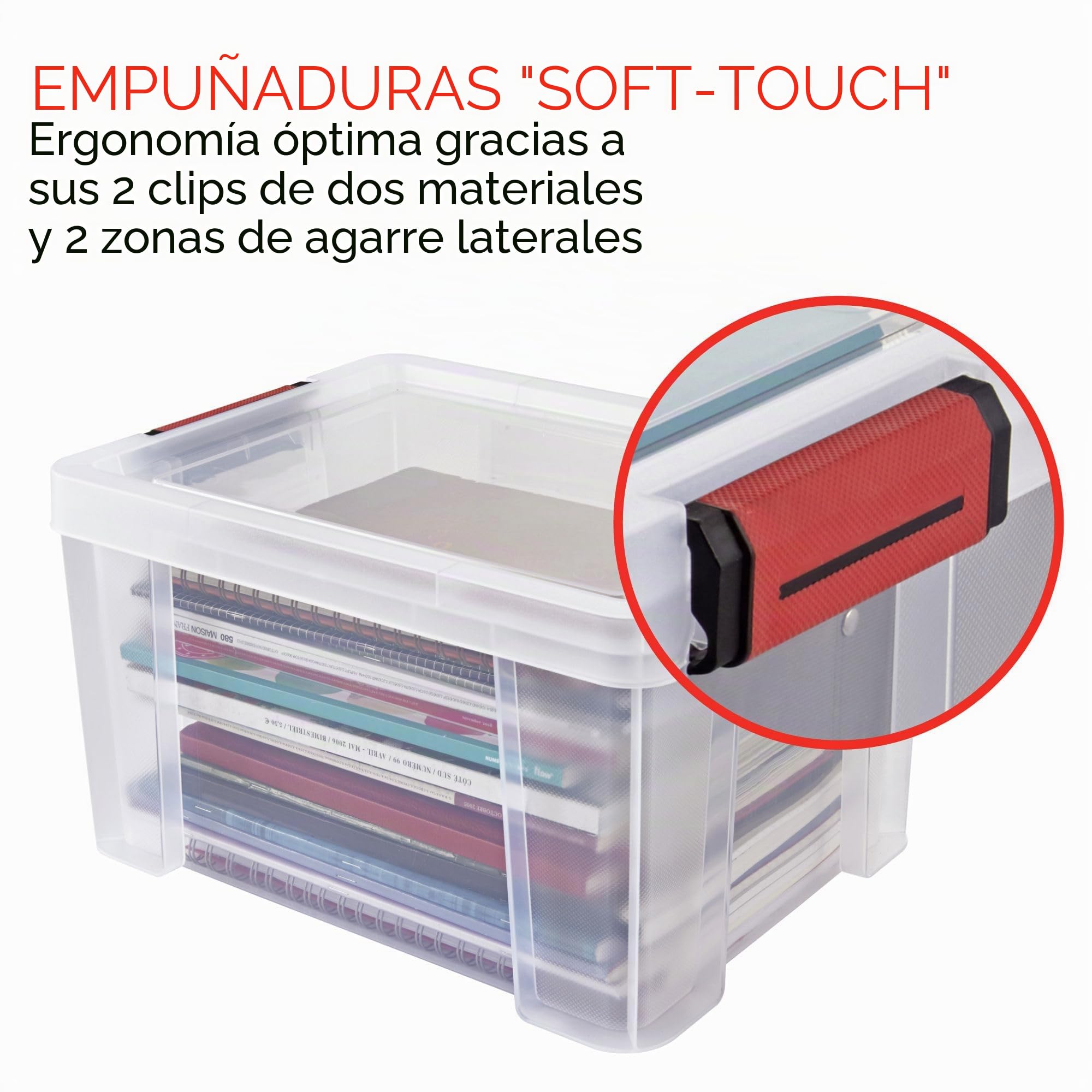 SUNDIS Clip'N Store, 3 cajas almacenaje con tapa, 17l de capacidad, plastico transparente, reforzados, aptas para alimentos, paredes rectas, apilables y combinables