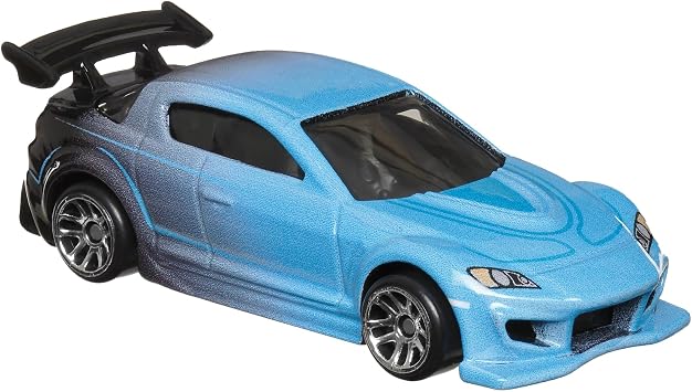 Hot Wheels Mazda RX-8 car - Fast and Frious women - model casting scale 1:64 - length 7 cm, HRW37, black sky blue