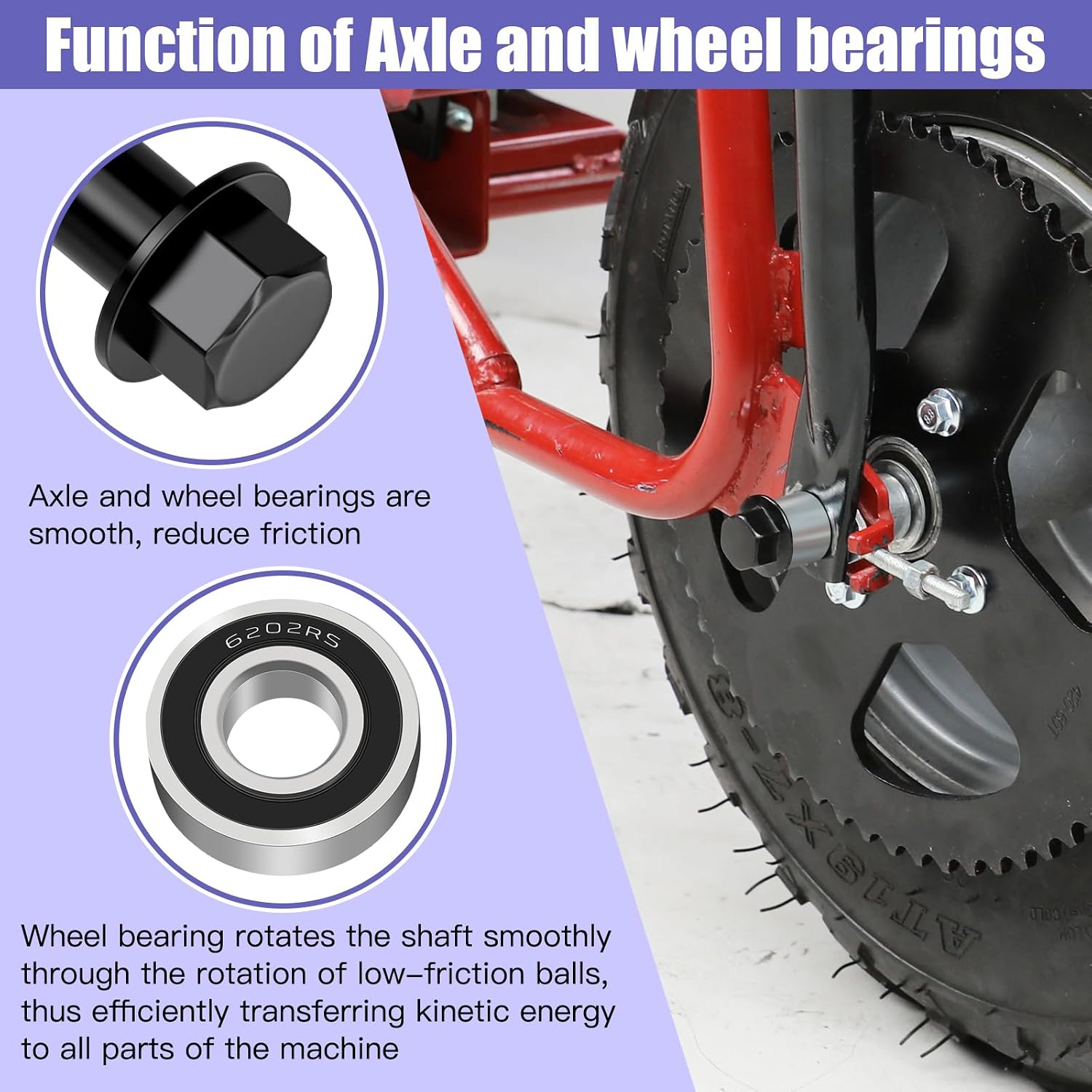 14mm 325mm Mini Bike Rear Axle Nut Kit + 6202RS Rear Wheel Bearing Kit Compatible with Coleman CT200U 196CC 200CC 6.5HP Gas Powered Mini Bike Powersports Accessories Part 15mm Chain Adjuster