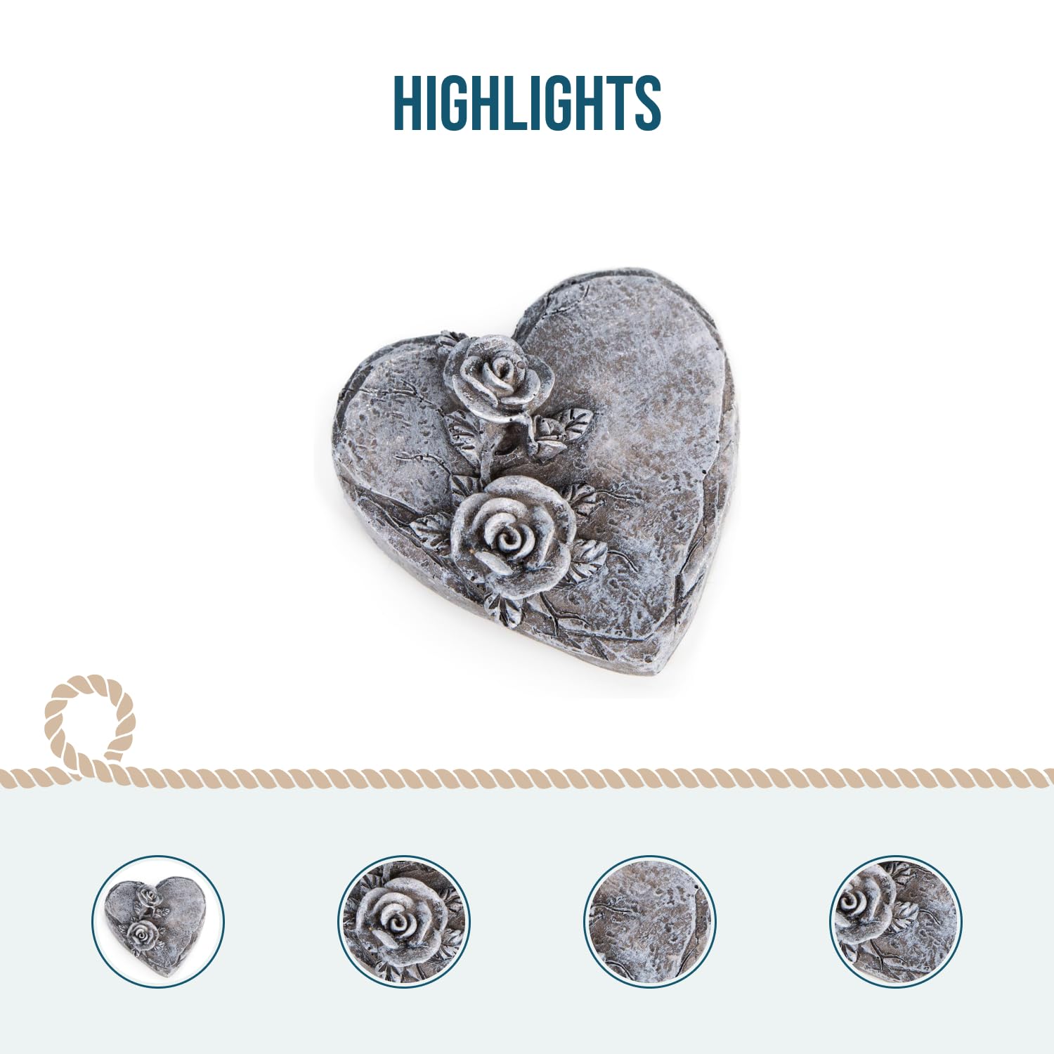 Cuore per tomba con rose piccolo: decorazione per cimitero resistente alle intemperie, cuore commemorativo per tomba e urna, pietra ricordo con rosa, decorazioni funerarie per Ognissanti, 8 x 8 cm