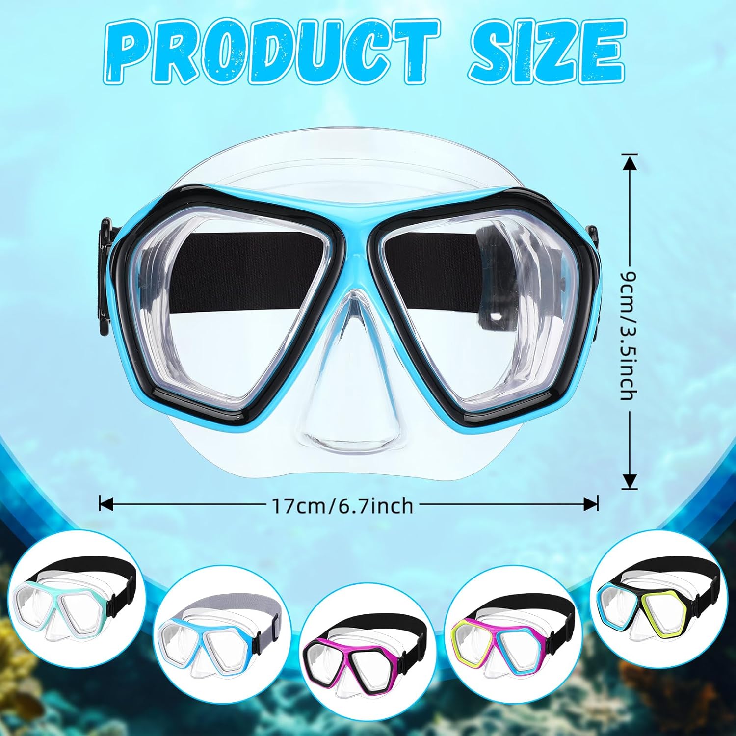 Fabbay 6 Pcs Adult Youth Swim Goggles with Nose Cover Elastic Strap Anti Fog Waterproof Snorkel Wide View Diving Swim Mask