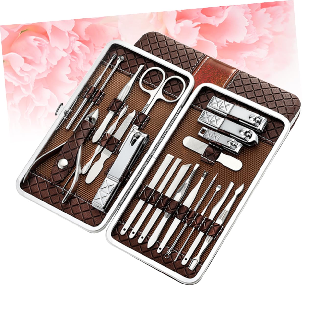 Set Tagliaunghie Professionale 21 Pezzi in Acciaio Inossidabile Marrone | Manicure Metallica, Design Ergonomico e Sagomatura Rapida, Attrezzi Pedicure per Amici e Familiari