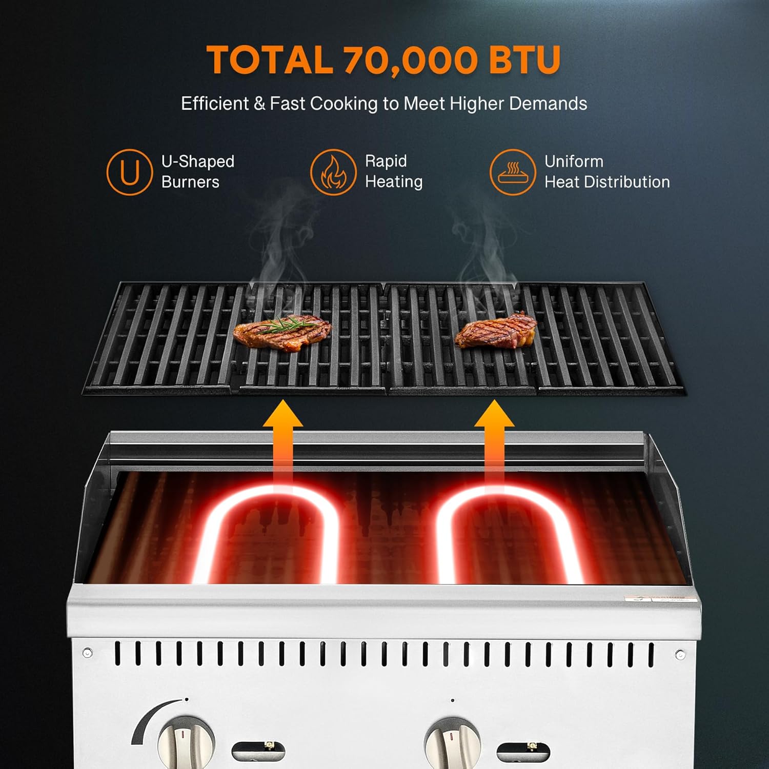 WILPREP Radiant Charbroiler with Storage Base, 24 in Natural Gas Charbroiler with 2 35000 BTU Burners & 4 Cast Iron Grates, Stainless Steel Charbroiler for Commercial Kitchens, NG LPG Convertible