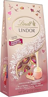 LINDOR Raspberry Cheesecake White Chocolate Candy Truffles, Valentine's Day White Chocolate with Truffle Filling, 8.5 oz. Bag
