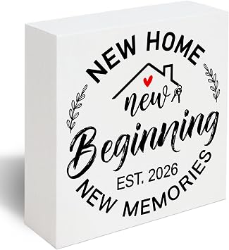 2026 Housewarming Gifts, 2026 New Home New Beginning New Memories Wooden Box Sign Decor, New Home Owners Gift Ideas, New House Must Haves -A02