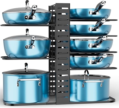 PMYEK Organizador de ollas y sartenes organizadores y almacenamiento de gabinetes de cocina de 8 niveles, estantes ajustables para gabinetes,